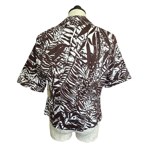 Coldwater Creek NEW Palm Print Jacket Short Sleeve Brown White 2 Button Size 14 - Picture 4 of 14